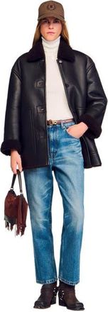 Sandro Aviator shearling coat in Black Brown at Nordstrom, Size 34 Eu