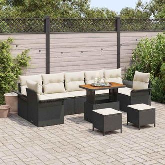 vidaXL Vidaxl - Conjunto De Sof&aacute; De Jard&iacute;n 10 Pcs Negro, Crema 90 X 55 X 71 Cm