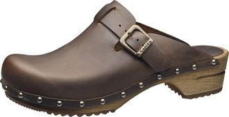 Sanita Kristel Mule Clog | Original Handmade Wooden Leather Clog for Women | Sustainable Sole | Antique Brown | 2.5 UK