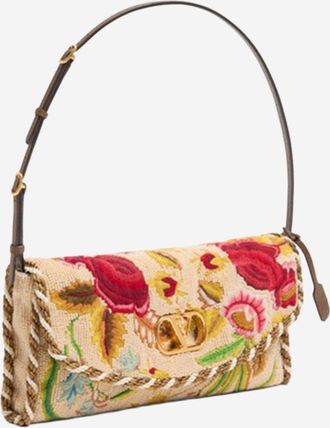 Valentino Garavani Womens Shoulder Bag Vlogo Signature Floral-Embroidered Silk Multicolour