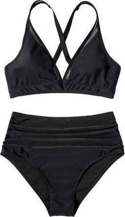 Bikini 2 Pièces Taille Haute Pour Femme - Bretelles Réglables, Rembourrage Amovible, Gainant - Pour Plage Et Piscine - 2