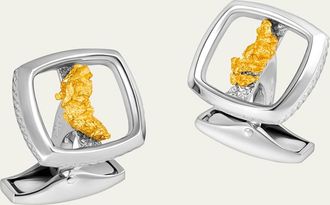 Tateossian Mens Limited Edition Gold Nugget Cufflinks in Silver