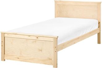 Beliani Storage Bed Natural Pine Wood MDF Birch Wood EU Single Size 3ft Headboard Scandinavian DAUPHIN