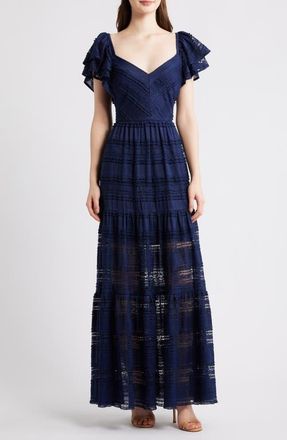 Eliza J Stretch Lace Gown in Navy at Nordstrom, Size 16