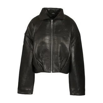 Rotate Cropped Leather Jacket - female - ROTATE Birger Christensen - Leather Jackets - Black - XS - Jackets