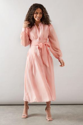 Wallis Womens Textured Organza Midi Shirt Dress - Pink - Size 20 UK