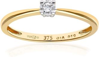 Jewelco London 9ct Gold Round 10pts Diamond 4 Claw Solitaire Engagement Ring - PR0AXL4304Y9JPK