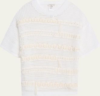 Lafayette 148 New York Embroidered Mesh-Knit Sweater