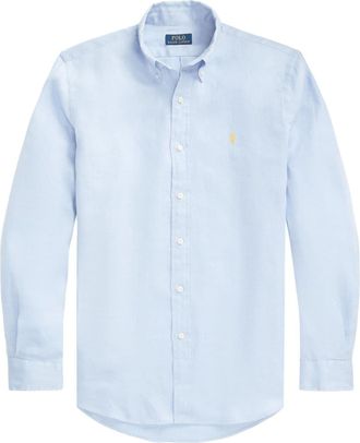 Polo Ralph Lauren Polo Pony-embroidered shirt - men - Linen/Flax - S - Blue