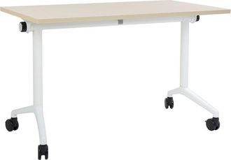 Beliani Beliani - Rectangular Modern Folding Desk with Casters Portable Mobile Table 120 x 60 cm Metal Frame Light Wood and White Cavi
