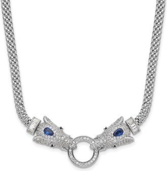 Diamond2Deal Sterling Silver Blue and Clear Cubic Zirconia Elephant Head Necklace 18