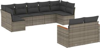 vidaXL Set De Muebles De Jard&iacute;n 9 Pzas Y Cojines Rat&aacute;n Sint&eacute;tico Gris Vidaxl