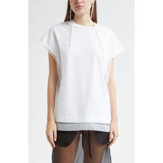 Simone Rocha Pearl Trim Layered Liquid T-Shirt in White/White/Pearl at Nordstrom, Size X-Large