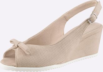 Heine Keilsandalette HEINE, Damen, Gr. 36, beige, Leder, Veloursleder, Schuhe Keilsandalette