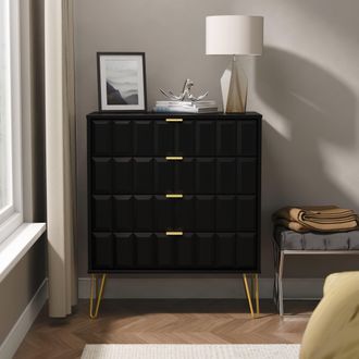 Welcome Furniture Hanover Ready Assembled 4 Drawer Chest in Deep Black & Black Matt - Welcome Furniture | TJ Hughes