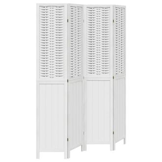 vidaXL Biombo Separador De 4 Paneles Madera Maciza Paulownia Blanco Vidaxl