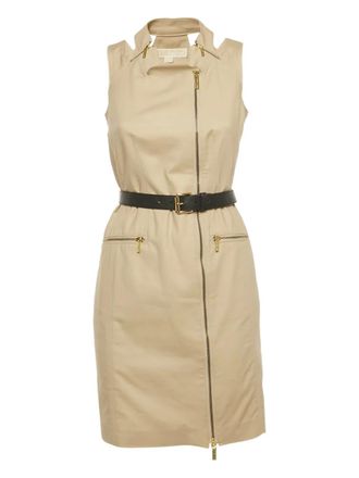 Michael Kors collar belted zip-up midi dress - Neutrals