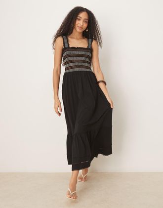 Nobody's Child Fifi - Vestito lungo nero con corpino a righe e scollo quadrato