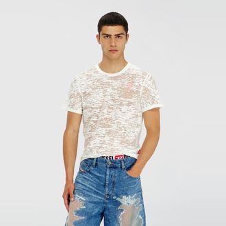 Diesel T-shirt in all-over devor&eacute; jersey - T-Shirts - Unisex - White