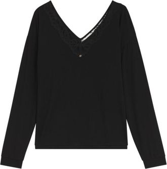 BOSS Long-sleeve pajama top with lace neckline