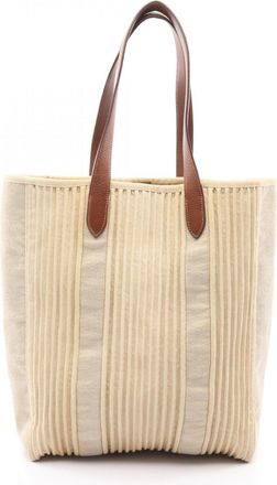Herm&egrave;s Beige Brown Canvas Leather Handbag Tote Bag (Pre-Owned)