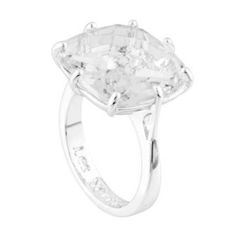 Les N&eacute;r&eacute;ides La Diamantine Silver Square Crystal Stone Solitaire Ring, Size 52