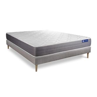 Actisom Somier gris + colch&oacute;n con espuma viscoel&aacute;stica 140 x 190