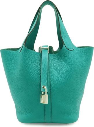 Herm&egrave;s Blue Paon Taurillon Clemence Leather Handbag Tote Bag (Pre-Owned)