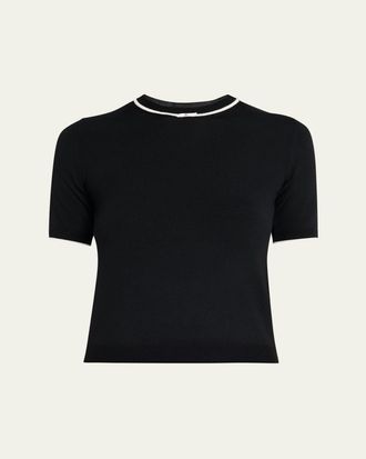 Valentino Garavani V-Logo Bow Short-Sleeve Wool Sweater