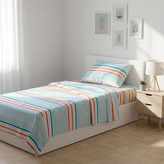 KASANOVA Completo letto singolo righe azzurro arancione