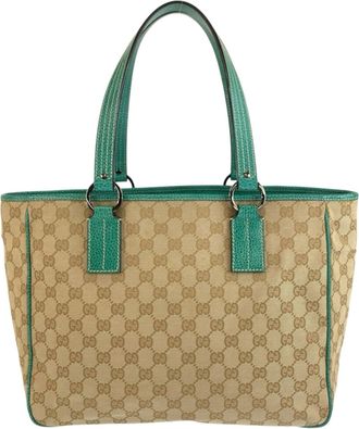 Gucci Gg Canvas Beige Green Gg Canvas Shoulder Bag Tote Bag (Pre-Owned)