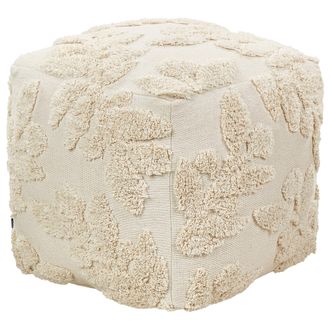 Beliani Beliani - Puf Cuadrado Reposapi&eacute;s Con Relleno Eps Funda De Algod&oacute;n Patr&oacute;n Mullido Floral Beige Multan