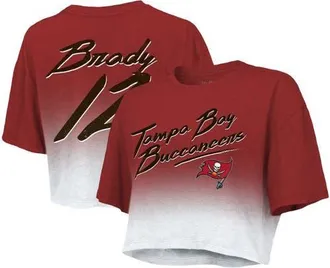 Majestic Threads Womens Majestic Threads Tom Brady Red/White Tampa Bay Buccaneers Drip-Dye Player Name & Number Tri-Blend Crop T-Shirt at Nordstrom, Size Xx-Large