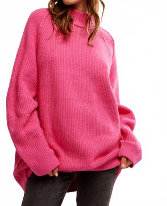 Free People Sunbeam Long Sleeve Mock Neck Sweater In Hot Pink