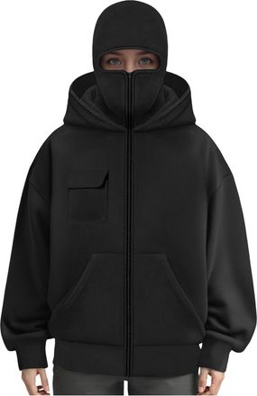 Generic Unisex Balaclava Hoodies Men Women Double Hooded Zip Jacket Wind resistant Full Zip Athletic With Built In Double Jacket Hoodie With Mask Wind Resista