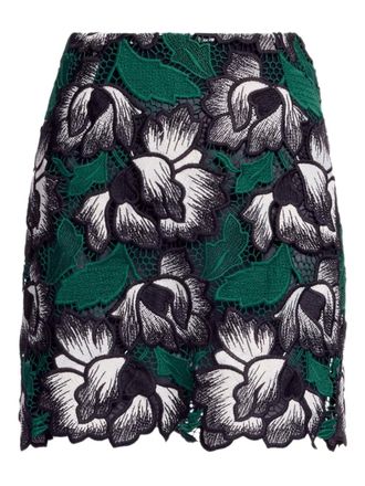 Elie Saab floral macram&eacute; mini skirt - Nero