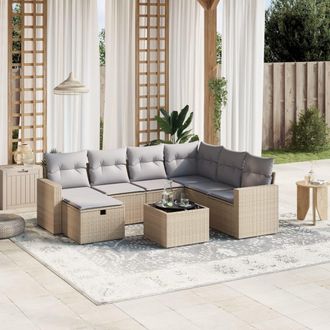 vidaXL Juego De Sof&aacute;s Jard&iacute;n Con Cojines Beige Mezcla 8 Pzas Rat&aacute;n Pe Vidaxl