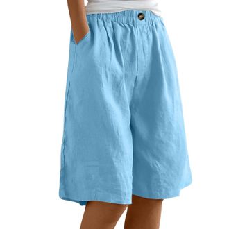 Generic BUKKNYE Shorts for Women UK Linen Summer Beach Short Knee Length Elastic Waist Wide Leg Casual Trousers Cotton Lightweight Soft Comfortable Pyjamas Lo