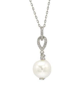 Suzy Levian Silver 0.20 Ct. Tw. Sapphire & 10Mm Pearl Necklace