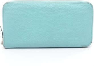 Herm&egrave;s Blue Blue Atoll Taurillon Clemence Leather Leather Long Wallet (Bi-Fold) (Pre-Owned)