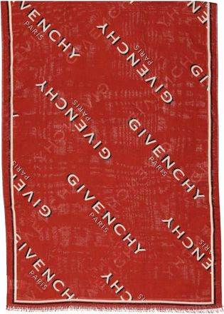 Givenchy Accessoires, Dames, Rood, ONE Size, Wol, Schaduw Rood Zijde Wol Franje Sjaal
