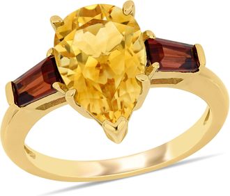 Mimi & Max 3 1/2 CT TGW Citrine Garnet Pear-Shaped 3-Stone Ring in 14k Yellow Gold