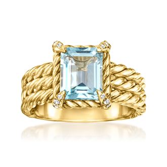Ross-Simons Sky Blue Topaz 3-Row Ring With White Topaz in 18kt Gold Over Sterling