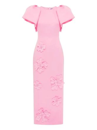 LEO LIN Lucinda floral-appliqué puff-sleeve maxi dress - women - Polyester/Polyester - 12 - Pink