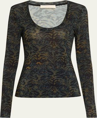 Ulla Johnson Aris Printed Long-Sleeve Jersey Top