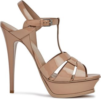 Saint Laurent Tribute 100 Blush Leather Platform Sandals - Nude