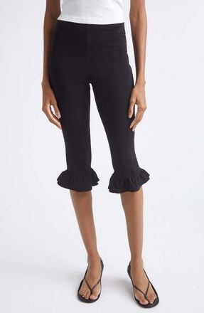 Jacquemus The Playa Ruffle Cuff Capri Pants in Black at Nordstrom, Size X-Small