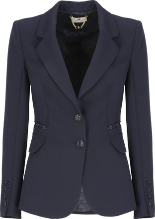 Elisabetta Franchi Structured Tailored Jacket With Padded Shoulders And Gold Embellishments
