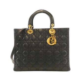 Dior Pre-owned Lady Dior Large Lambskin Handtas - Dames - Pre-owned - Zwart - Maat: ONE Size Leer