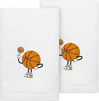 Linum Home Textiles 2-Pack Embroidered Hand Towel in White Basketball at Nordstrom Rack